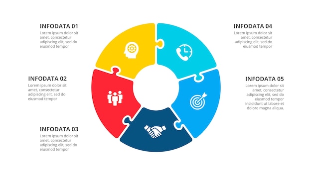 Thin line flat element for infographic. Business concept with 5 options, parts, steps or processes.