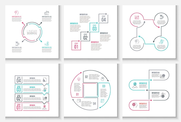 Vector thin line flat elements for infographic with 4 options parts steps or processes