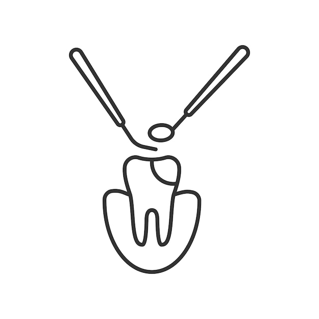 Thin line icon of dental care on white background