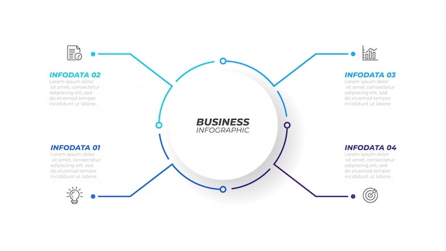 Thin line infographic element with circle shape for brochure. Business concept with 4 options, steps or processes. Vector illustration. Can be used for workflow diagram, annual report, web design.