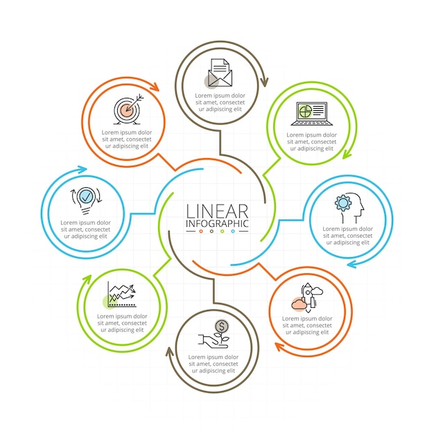 Thin line infographics Cycle chart with 8 options