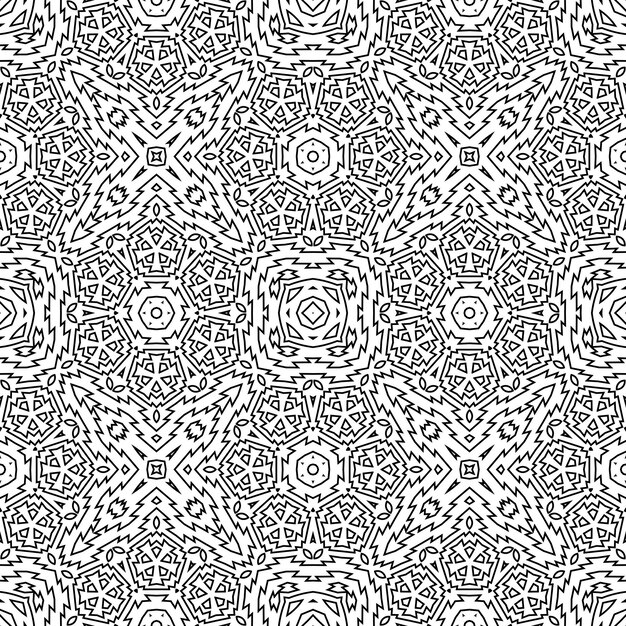 Thin line  mandala seamless pattern. Linear oriental geometric background.