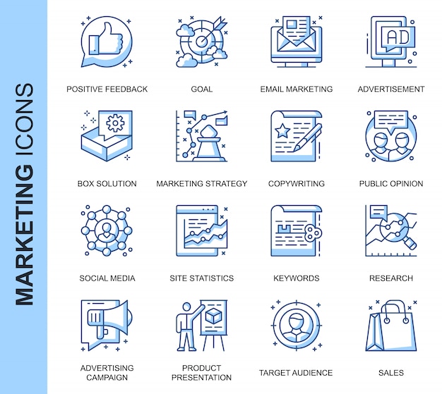 Thin Line Marketing Related icons set