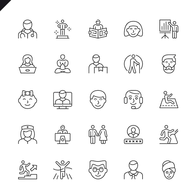 Thin line people icons set