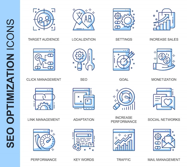 Thin Line SEO Related icons set