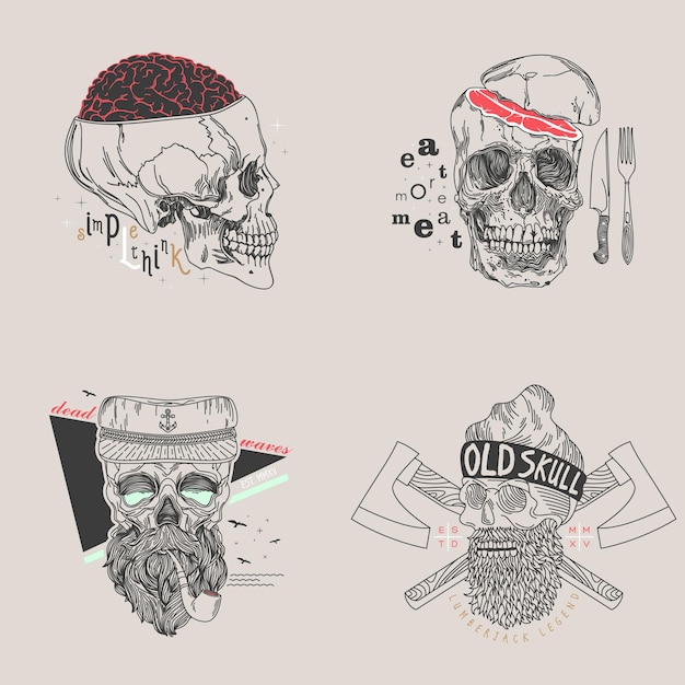 Thin line skull labels five