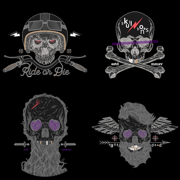 Thin line skull labels seven