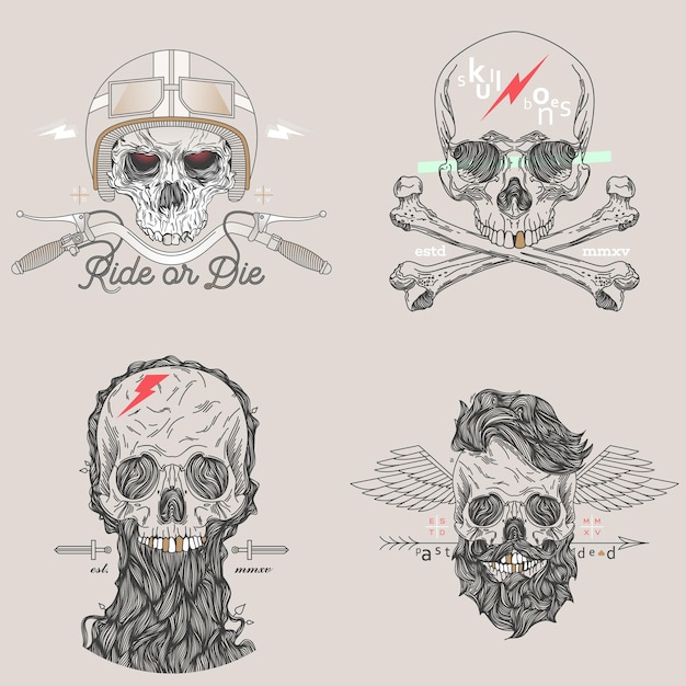 Thin line skull labels three