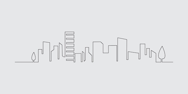 Thin line style city panorama Illustration of urban landscape street skyline city office buildings