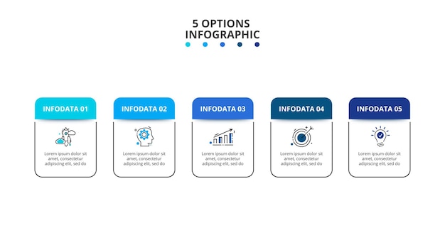 Thin lines rectangles with color elements. Five infographic elements.