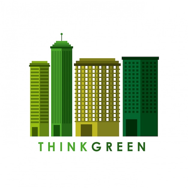 think green with cityscape background