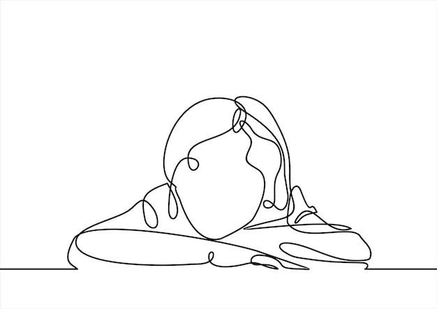 Thinking girl continuous line drawing