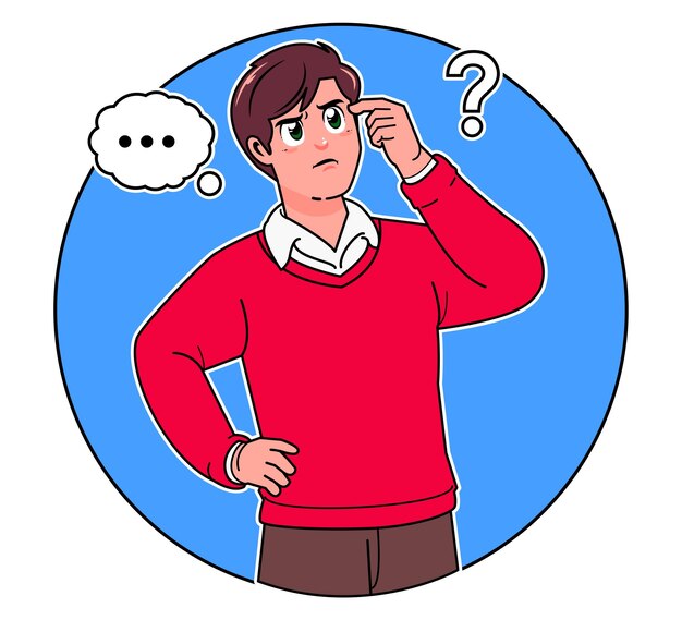 Vector thinking man thinking seriously speech bubbles