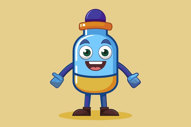 Vector this animated blue capsule character featuring large expressive eyes and a vibrant smile appears friendly and inviting perfect for childrens content or educational materials