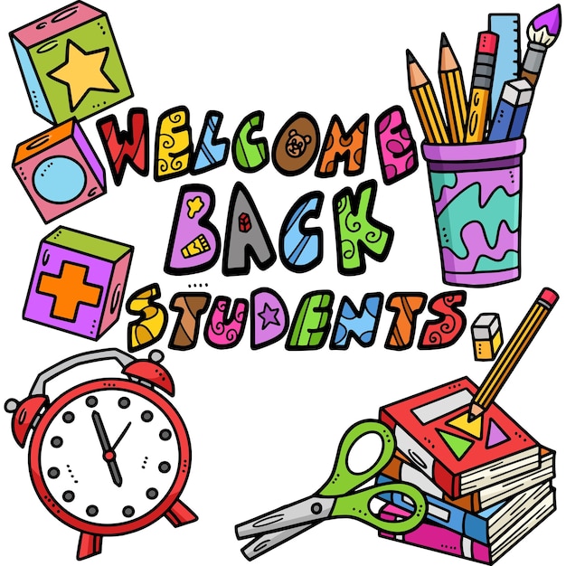 Vector this cartoon clipart shows a welcome back students illustration