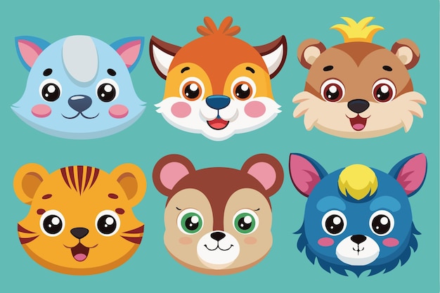 Vector this collection showcases adorable animal heads designed in a vibrant playful vector style vector collection of cute animal heads