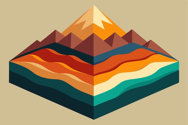 Vector this design showcases a stylized mountain with vibrant layers of earth and sky representing natural scenery mountain layered svg illustration