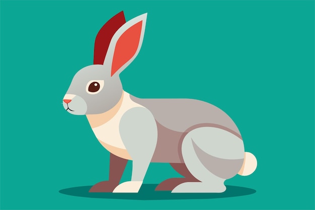 This flat illustration features a rabbit with a gray body and redtipped ears set against a teal backdrop Simple flat vector illustration of a rabbit