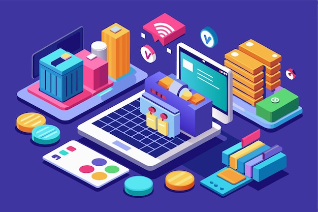 Vector this illustration depicts various digital devices involved in customizable online transactions online transactions customizable isometric illustration