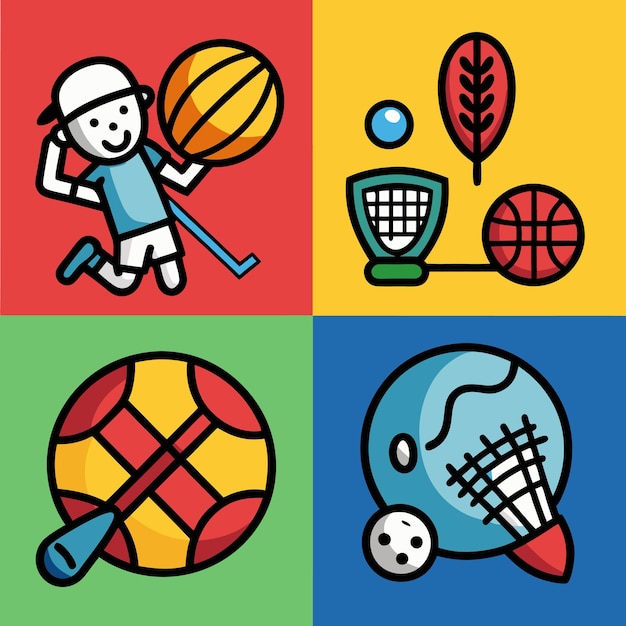 Vector this illustration features four different sports basketball badminton tennis and lacrosse