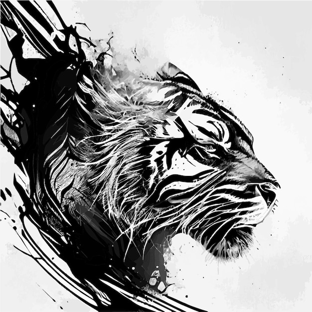 This ink splatz tiger head vector illustration is a bold and striking design featuring intricate de