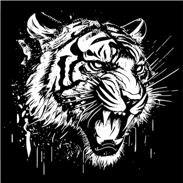 This ink splatz tiger head vector illustration is a bold and striking design featuring intricate de