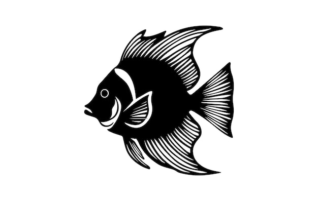 This is an amazing vector illustration of a black silhouette of an angelfish