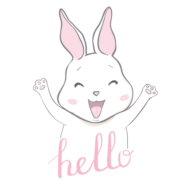 This is an illustration of a white rabbit greeting in the year of the rabbit 2023