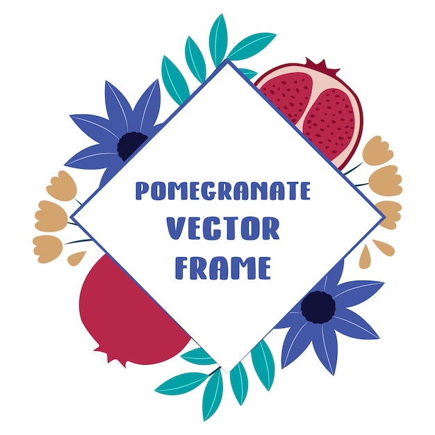 This is a vector frame with flowers a pomegranate