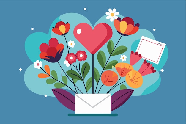 This vibrant heartshaped bouquet with customizable card is perfect for Valentines Day Valentines bouquet with a card Customizable Disproportionate Illustration