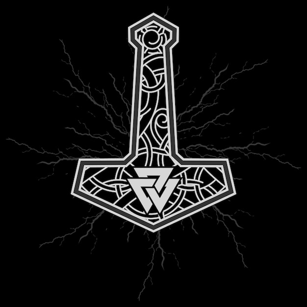 Vector thors hammer mjolnir and the scandinavian ornament