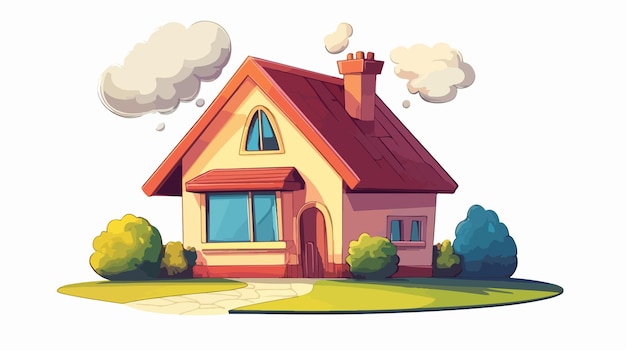 Vector thoughtful cartoon house with speech bubble vector illustration