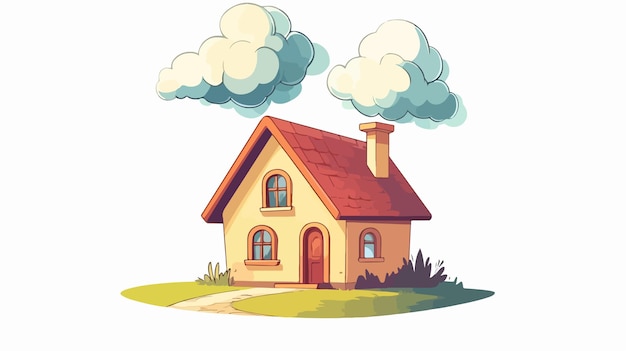 Thoughtful Cartoon House with Speech Bubble Vector Illustration