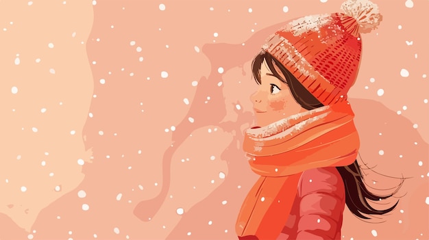 Vector thoughtful little girl in winter clothes on colorful background