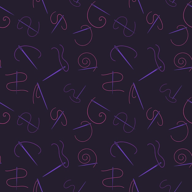 Thread and Needle vector Handicraft purple seamless pattern