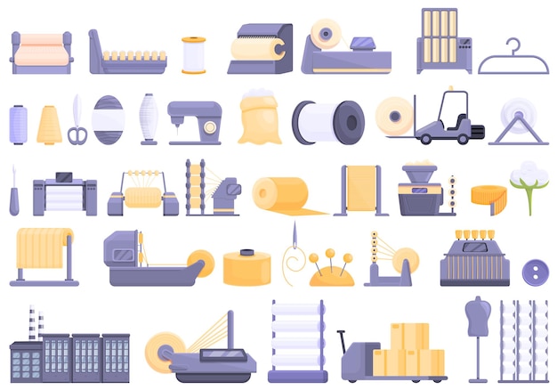 Thread production icons set. Cartoon set of thread production icons