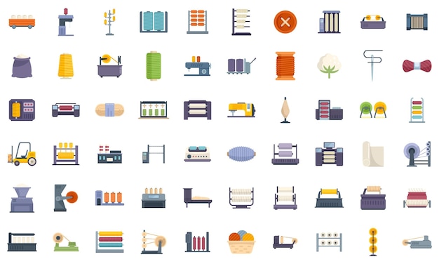 Thread production icons set flat vector Fashion beauty