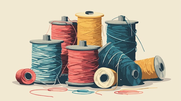 Thread Spools on Light Background in Vector Style