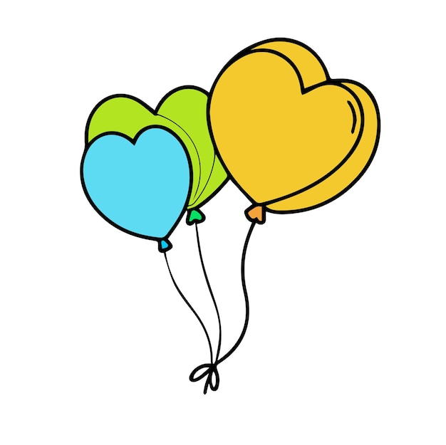 three balloons line color icon design