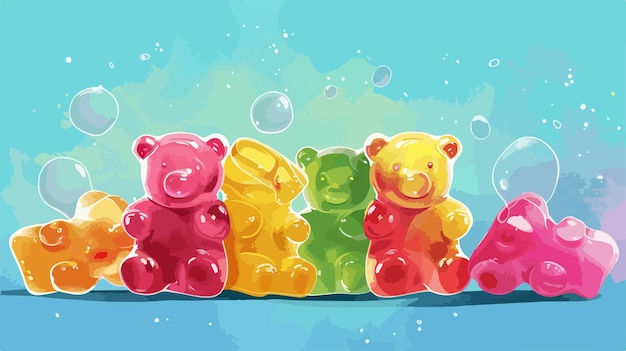 three bears with colored bears are sitting next to each other