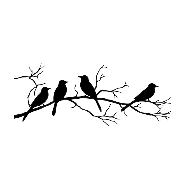 Vector three birds on a branch with one being a bird on it