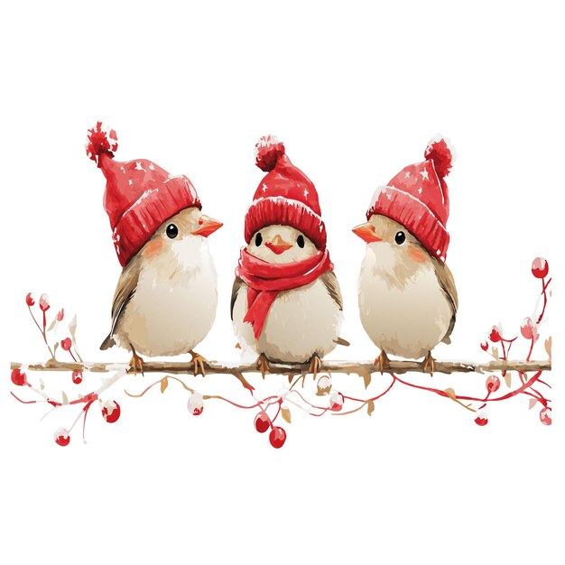 Vector three birds wearing hats that say the one with the red hat