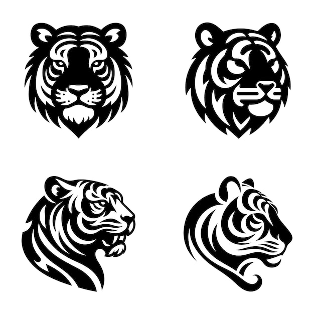 three black and white images of a lion head and a lion head