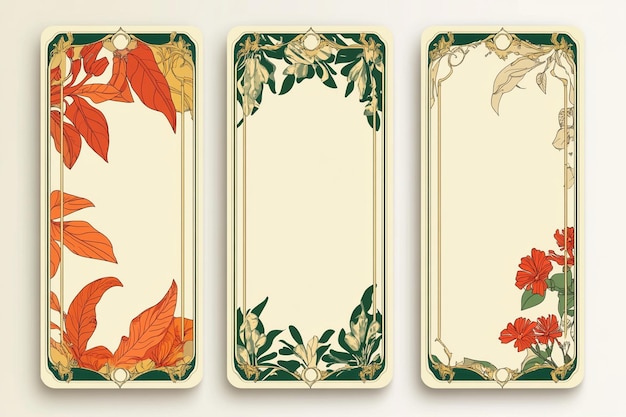 Three Blank Tarot Cards Art Nouveau