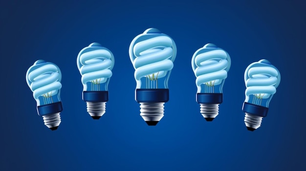 Vector three blue light bulbs with one that has a blue light on it