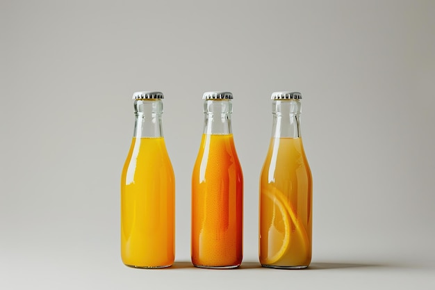 three bottles of orange liquid with the caps labeled orange