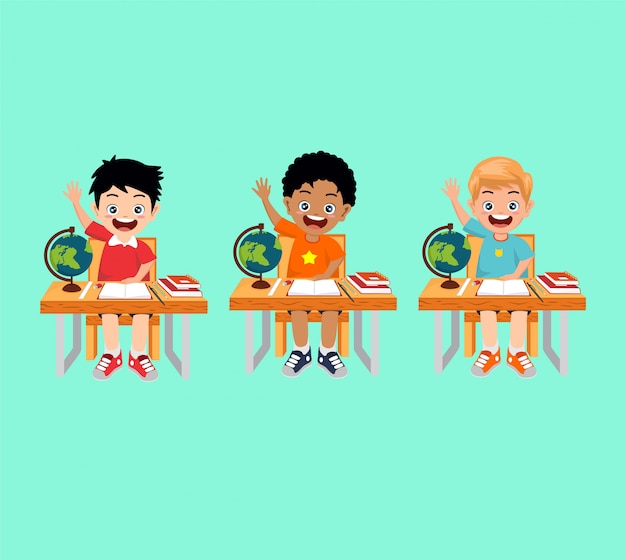 three boys sitting on the chair classroom characters