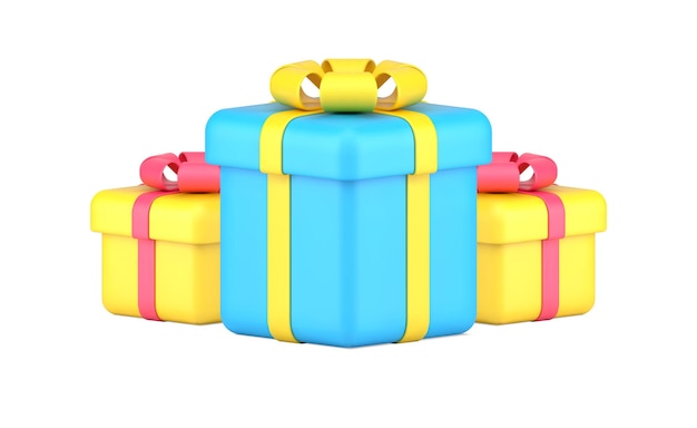 Three bright rectangle cube wrapped festive gift boxes for celebrating valentines birthday d icon