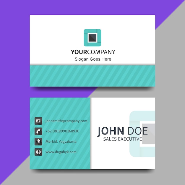 Vector three business cards with a blue and white logo on the right side