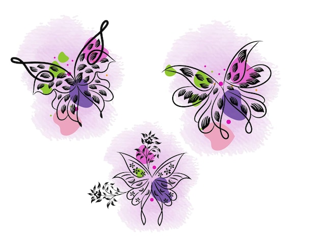 three butterflies are shown with different colors and the words butterfly